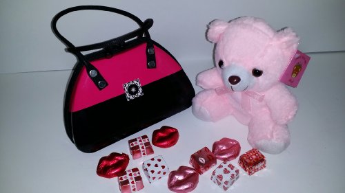 Valentine’s Day, Alternative Gift, Pink and Black Purse Tin for Girl with Premium Holiday Foil Wrapped Milk Chocolates & Soft Pink Plush Teddy Bear
