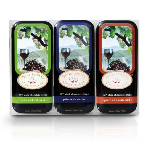 Wine Lover’s Chocolate 3-Tin Gift Set, Pair with Cabernet, Merlot, Zinfandel, 10.5-Ounce Gift Set