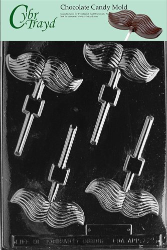Cybrtrayd D025 Mustache Lolly Chocolate Candy Mold with Exclusive Cybrtrayd Copyrighted Chocolate Molding Instructions