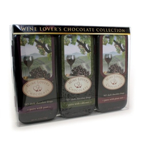 Wine Lover’s Chocolate 3-Tin Gift Set, Pair with Port, Cabernet, Pinot Noir, 10.5-Ounce Gift Set