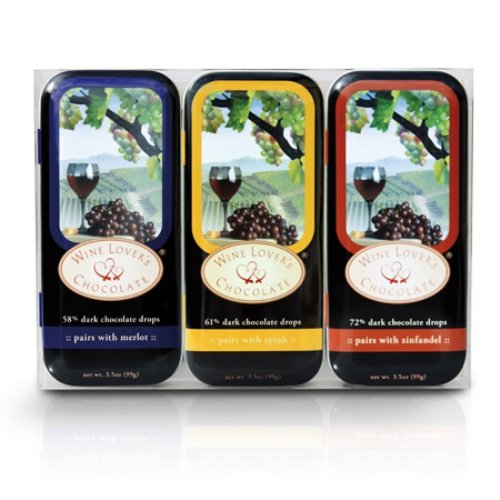 Wine Lover’s Chocolate 3-Tin Gift Set, Pair with Merlot, Syrah, Zinfandel, 10.5-Ounce Gift Set