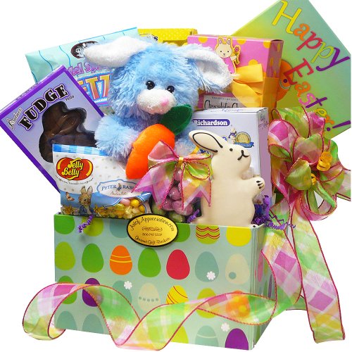 Art of Appreciation Gift Baskets   Easter Bunny Chocolate and Candy Care Package Box, Blue or Purple Bunny