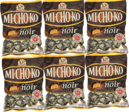 French Mi-Ko-Cho, Soft Caramels Coated In Dark Chocolate La Pie Qui Chante-Mi-Cho-Ko, Caramels Tendres Enrobes De Chocolat Noir La Pie Qui Chante-6 Bag Pack