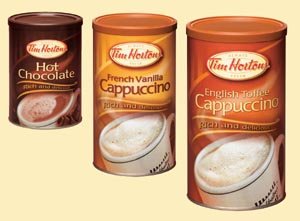 3 Cans Tim Hortons 1-french Vanilla Cappuccino Rich and Delicious 16oz,english Toffee Cappuccino Rich and Delicious 16oz and 1- Hot Chocolate 500g , 17oz