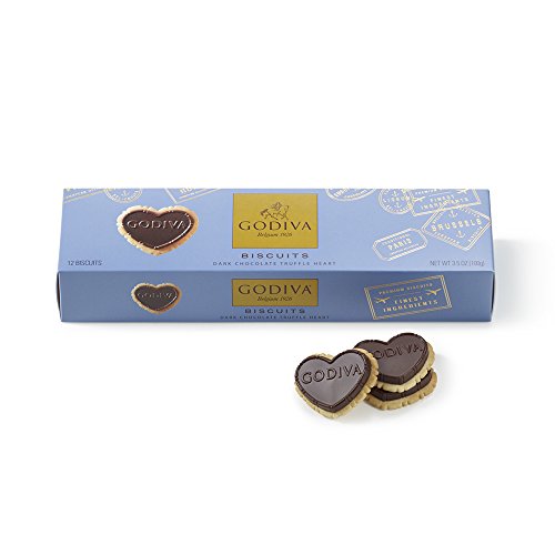 GODIVA Chocolatier Dark Chocolate Truffle Heart Biscuit Gift Pack 12 Pieces