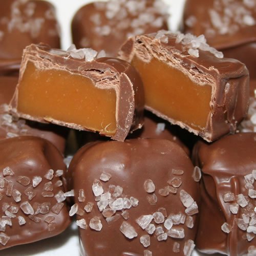 Chocolate Covered Caramels with Sea Salt (Milk Chocolate, Half Pound (16 Caramels)) (With a No Melt Guarantee)