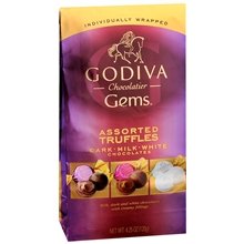 Godiva Chocolatier Gems Assorted Truffles Dark – Milk – White Chocolate (Pack of 3) 4.25 Ounce Bags