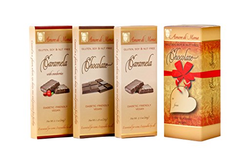 Amore di Mona Luxury Dark Chocolate & Caramela Gift Box: Vegan, Free of Gluten, Peanuts, Tree Nuts, Milk & Soy. All-natural, Allergen & Diabetic Friendly. (Holiday Collection: Caramela/Dark Chocolate/Caramela with cranberries)