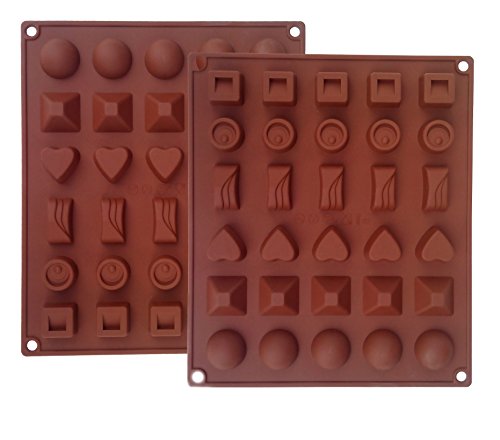 Ozera Silicone Chocolate, Jelly and Candy Mold, Cake Baking Mold, 30-Cavity, Set of 2, Brown