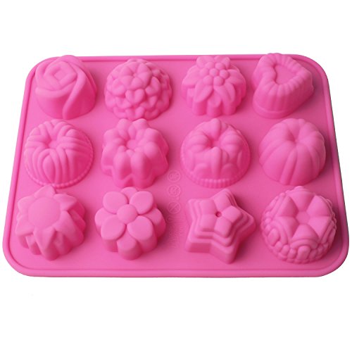 niceeshop(TM) 12 Cavity Flowers Silicone Non Stick Cake Bread Mold Chocolate Jelly Candy Baking Mould+Cable Tie