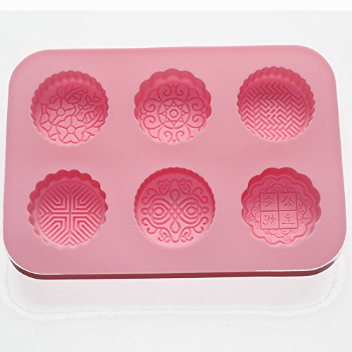 X-Haibei 6-cavity Round Mooncake Chocolate Muffin Cupcake Soap Silicone Mold Pan Tray