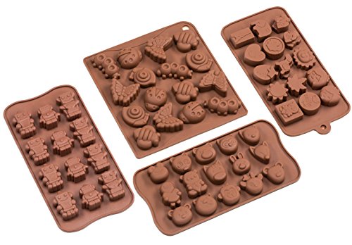 Sorbus® Cartoon Shaped Silicone Molds for Chocolate Candy-Cartoons, Characters, Insects and Animal Heads (Set of 4)