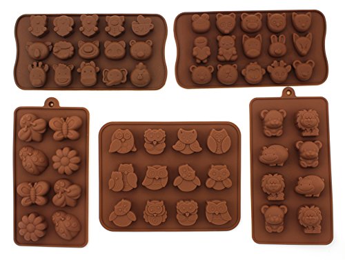 Anfimu Set of 5 Silicone Animal Insect Chocolate Candy Making Mold Tray for Making Homemade Cake, Candy, Chocolate, Gummy, Ice, Crayons, Jelly, and More