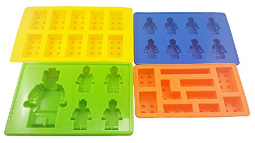 Ujoy Silicone Building Bricks and Minifigure Ice Cube Tray or Chocolate Candy Crayon Jelly Soap Mold Set For Lego Lovers and Kids