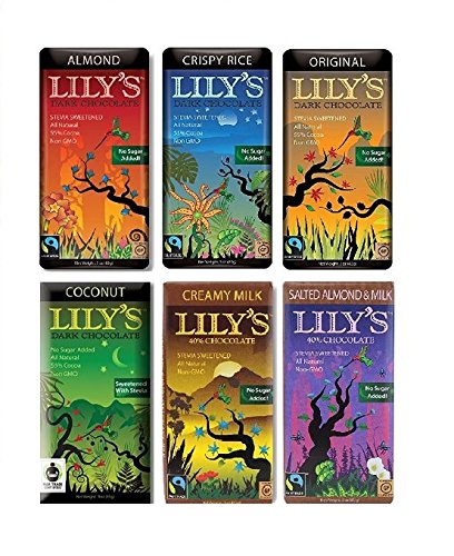 LILY’S Chocolate – Super Variety – 1 Of Each Flavor Creamy Milk, Almond, Coconut, Salted Almond Milk, Original, Crispy Rice – 3 Oz. (Pack of 6)