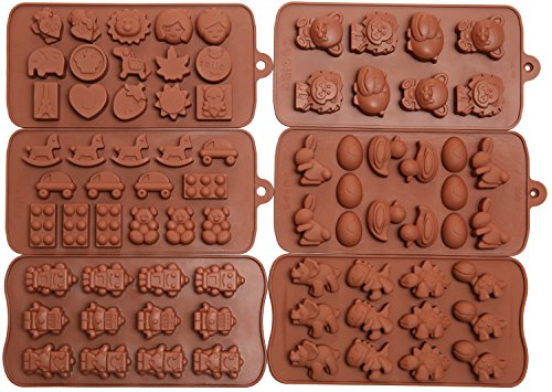 6pc Candy Molds, Chocolate Molds, Silicone Molds, Soap Molds, Silicone Baking Molds-6pc Value Set- Dinosaur,happy Faces,robots,bunny,figures,fruits, Kids Toys (Set of 6)