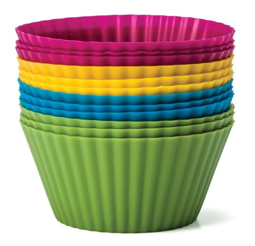 Baking Essentials Silicone Baking Cups, Set of 12 Reusable Cupcake Liners in Four Colors – USE for Muffin, Gelatin, Snacks, Frozen Treats, Ice Cream or Chocolate Shell-lined Dessert Molds, Non-stick (1)