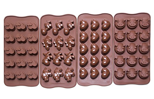 Bekith Silicone Gel Non-stick Chocolate, Jelly and Candy Mold, Cake Baking Mold (Set of 4)