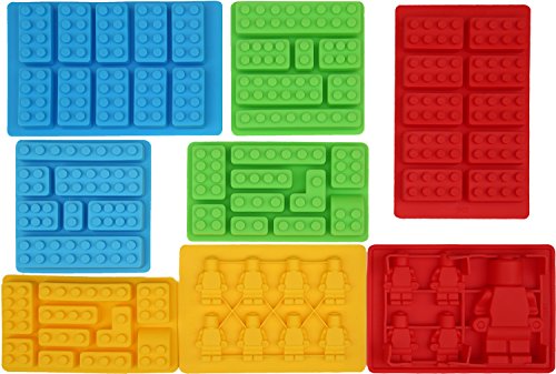 8pc Candy Molds For Lego Lovers, Chocolate Molds, Ice Cube Molds, Silicone Baking Molds, PREMIUM Silicone Molds- Building Blocks and Robots(Set of 8)