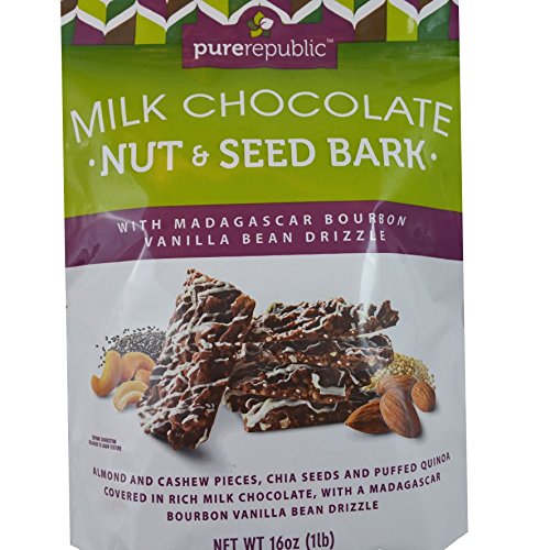 Pure Republic Milk Chocolate Nut & Seed Bark – Almond and Cashew Pieces, Chia Seeds and Puffed Quinoa Covered in Rich Mild Chocolate, with a Madagascar Bourbon Vanilla Bean Drizzle