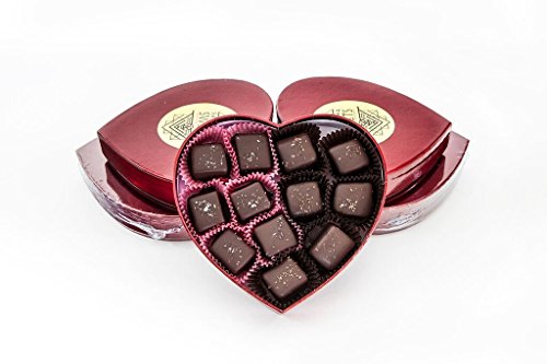 Valentine Dark Chocolate Covered Sea Salt Caramels 12 Pc in Elegant Heart Box
