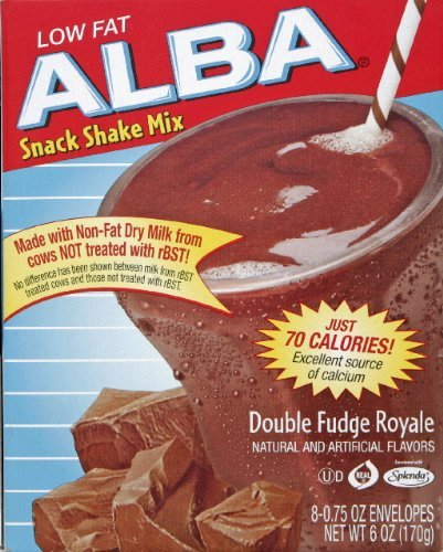 Alba Low Fat Snack Shake Mix Double Fudge Royale, 8-Count, 6-Ounce Box(Pack of 6)