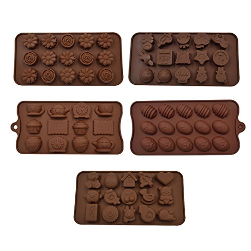 Hippih Cartoon Shaped Candy Molds, Chocolate Molds, Soap Molds, Silicone Baking Mold with Star, Happy Face, Robot, Bear, Figures, Fruits, Kids Toys (5 Pack)