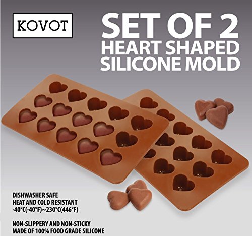 KOVOT Heart Shaped Silicone Molds – Set of 2 – Creates Heart-Shaped Chocolate, Jell-O, Candy or Ice Cubes