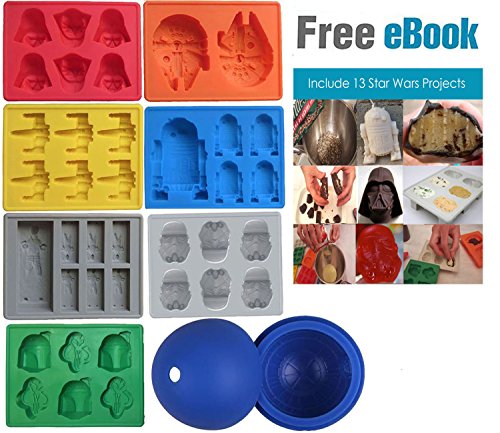 Gooj – Set of 8 Star Wars Theme Silicone Mold – For Ice Cubes-Chocolate-Gummies And Jello- Comes With Bonus Updated Recipe Ebook