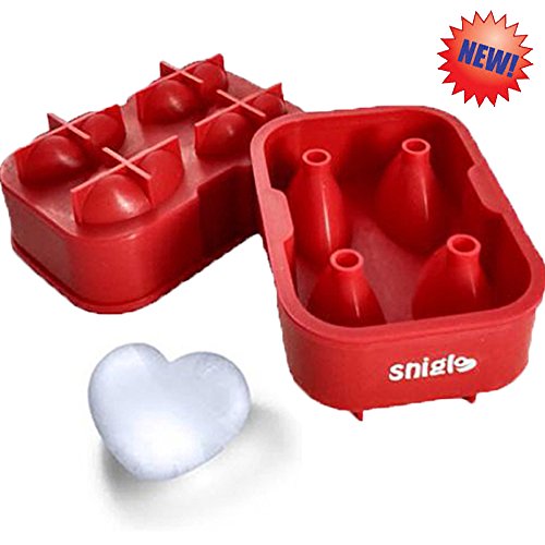 SNIGLE SILICONE ICE/CHOCOLATE MOLDS, 3D HEART MAKER ★FREE BONUS Silicone Funnel and 4 Heart Silicone Cupcake Liners ★ This Amazing Silicone Ice Tray Will Upgrade the Way You Drink