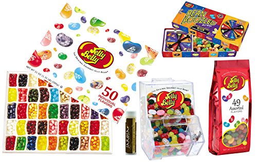 Jelly Belly Family Fun Pack Gift Box- 50 flavor Sampler Gift Box, Bean-boozeled Spinner Game, 7.5 Oz Assorted Jelly Beans, a Mini Bean Bin and a Jarosa Bee Organic Chocolate Bliss Lip Balm