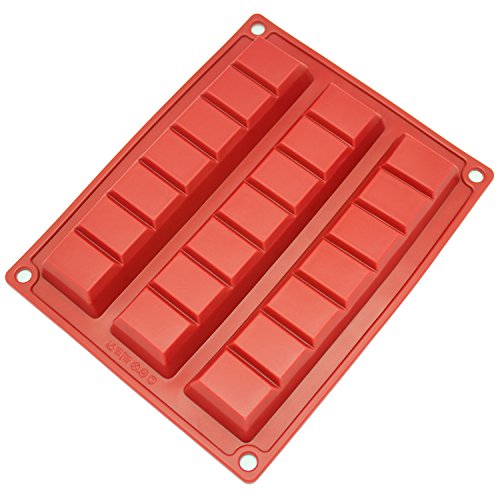 Freshware CB-801RD 3-Cavity Silicone Mold for Making Break-Apart Chocolate Chunks, Protein and Energy Bites, and More