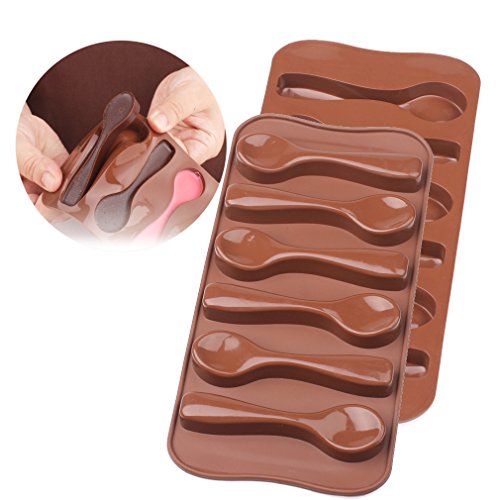 Spoon Mold,WBSEos 2 Piece Spoon Chocolate Mold Silicone Cake Mold Chocolate Fondant Tools Decoration Bakeware Cupcake Baking Molds