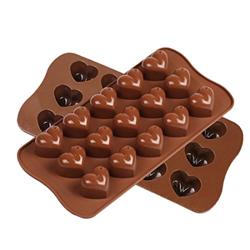 Candy Mold, Smaier Silicone mold Chocolate Molds Candy Making Molds – Ice Cube DIY Baking Molds – Heart Shaped Jelly Pan 15-Cavity (set of 2)