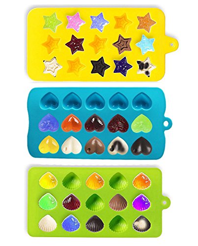 Joyoldelf Candy Molds & Ice Cube Trays – Hearts, Stars & Shells – Silicone Chocolate Mold – Fun, Toy Kids Set – Use for Cakes, Chocolate, Ice cream, Tarts, Muffins, Candles, Soaps, Jello, Mousses
