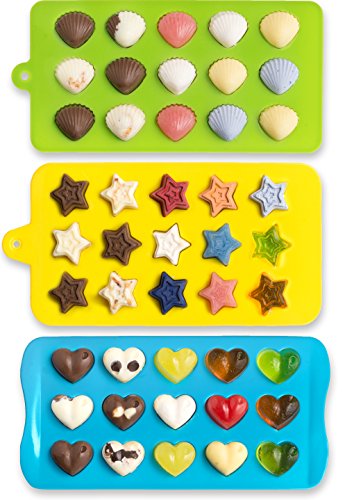 Candy Molds & Ice Cube Trays – Hearts, Stars & Shells – Silicone Chocolate Molds – Fun, Toy Kids Set