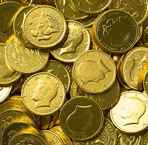 Solid Milk Chocolate Large Kennedy Gold Coins – 2 Full Pounds Bulk Wholesale
