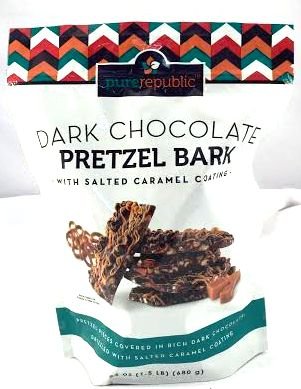 Purerepublic 24 Ounce Dark Chocolate Pretzel Bark with Salted Caramel Coating in Resealable Bag