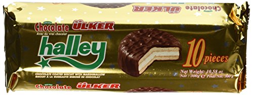 Ulker Halley Chocolate Covered Marshmallow Cookies 10 Pack, 300 Gram (Pack of 12)
