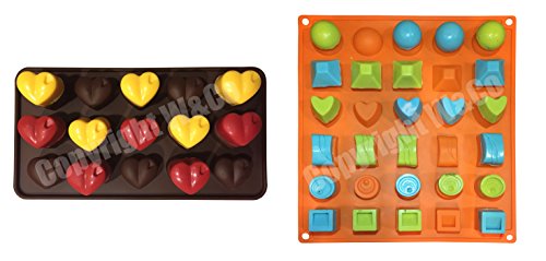 W&Co Chocolate Molds Set of 2 – 15 Hearts mold and 30-Cavity Silicone Mold for Making Homemade Chocolate, Candy, Gummy, Jelly, and More