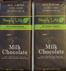 2 Trader Joe’s Simply Lite No Sugar Added Milk Chocolate Candy Bar