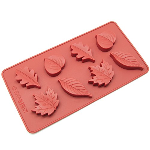 Freshware CB-600RD 8-Cavity Leaf Shape Silicone Mold for Making Soap, Candle, Candy, Chocolate, and More