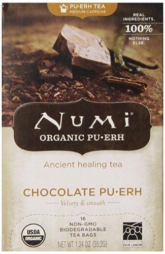 Numi Organic Tea Chocolate Pu-erh, Full Leaf Black Tea, 16 Count Tea Bags