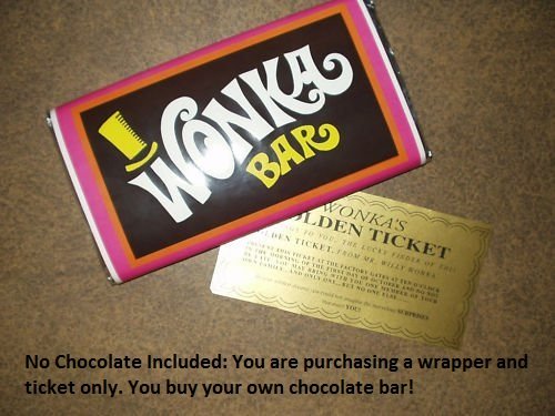 7 oz sized Willy Wonka Chocolate Bar wrapper with Golden Ticket replica-no chocolate included