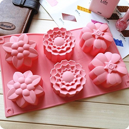 Allforhome (TM) 6 Flowers Silicone Muffin Cups Handmade Soap Molds Biscuit Chocolate Ice Cake Baking Mold Cake Pan