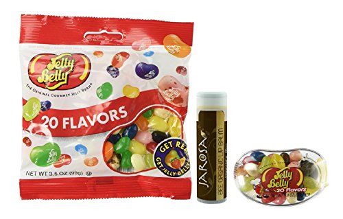 Jelly Belly Bigbean Assorted Jelly Bean Dispenser with a 3.5 Oz. Bag of 20 Assorted Jelly Bean Flavors and a Jarosa Organic Chocolate Bliss Lip Balm