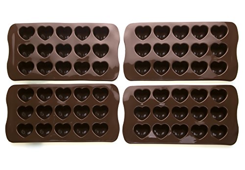 Bekith Heart Shaped Silicone Mold for Chocolate, Jelly and Candy – 15-piece Per Mold (Set of 4)