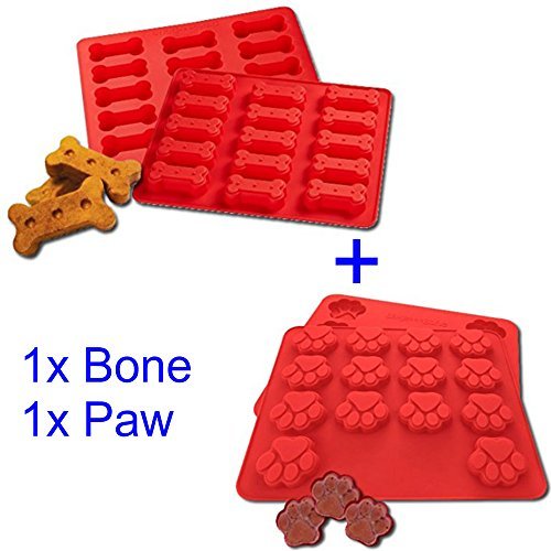 GYBest 2Pack Food Grade Large Mats Trays, Puppy Pets Dog Paws & Bones Silicone Baking Molds, Bake Dog Treats For Pets, Kids, Dog-lovers, Kitchen Tips