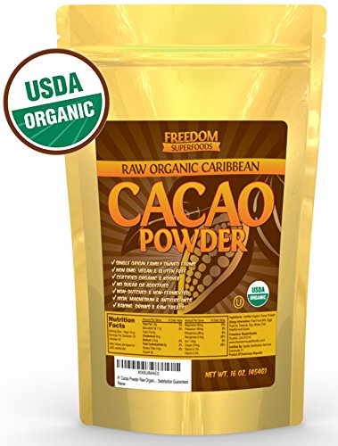 Organic Raw Cacao/ Cocoa Powder – Best 100% Dark Chocolate Taste – Pure Unsweetened, Non-Alkalized, Gluten Free, Vegan & Fair Trade Certified 1lb/ 16oz Bulk
