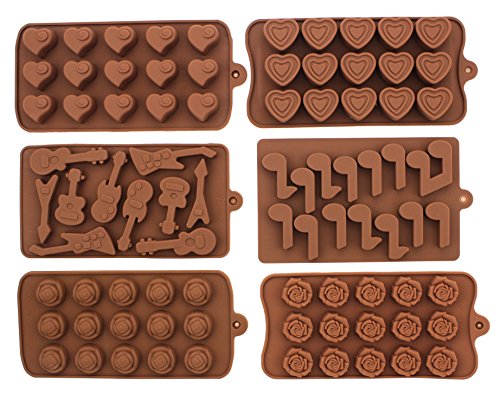 Set of 6 Non-stick Silicone Chocolate Candy Making Mold Tray – Romantic Music with Guitar and a Bunch of Roses for Your Sweet Love